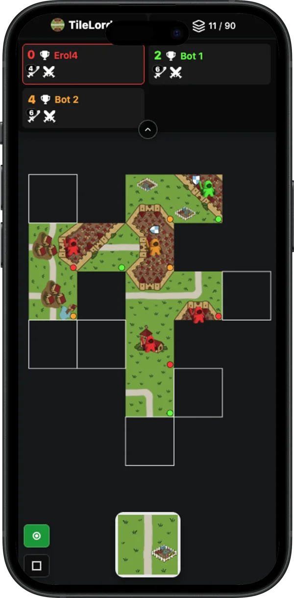 Play TileLord on Mobile - Touch-Optimized Carcassonne Game TileLord mobile version on smartphone showing touch-optimized Carcassonne-style tile placement game interface